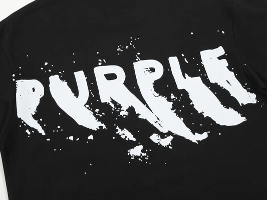 Purple Brand new 2024 summer street tide splash ink letter print cotton loose short sleeve - jalvashop